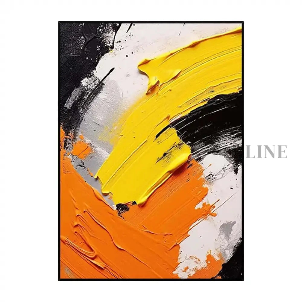 Black White Orange and Yellow Textured Wall Art - Hand Painting