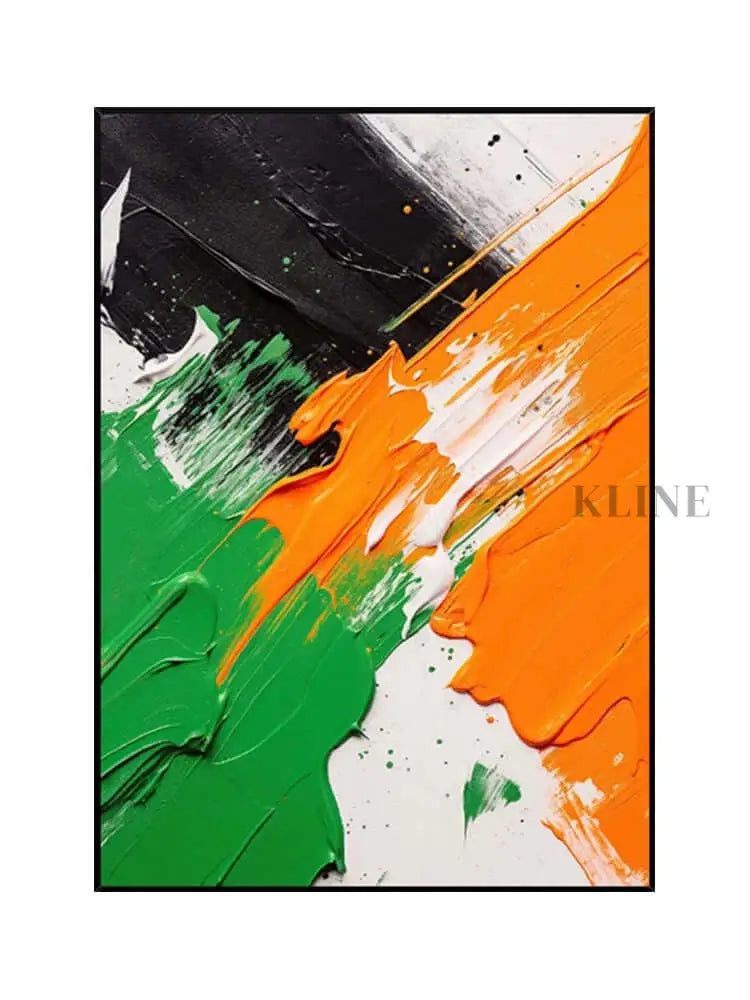Black White Orange Green Textured Wall Art - Hand Painting