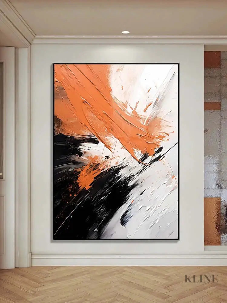 Black White Orange Space Textured Wall Art - Hand Painting