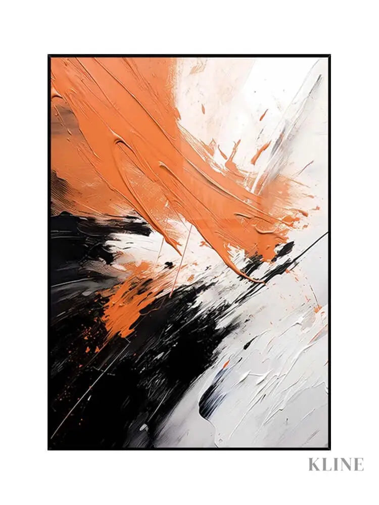 Black White Orange Space Textured Wall Art - Hand Painting