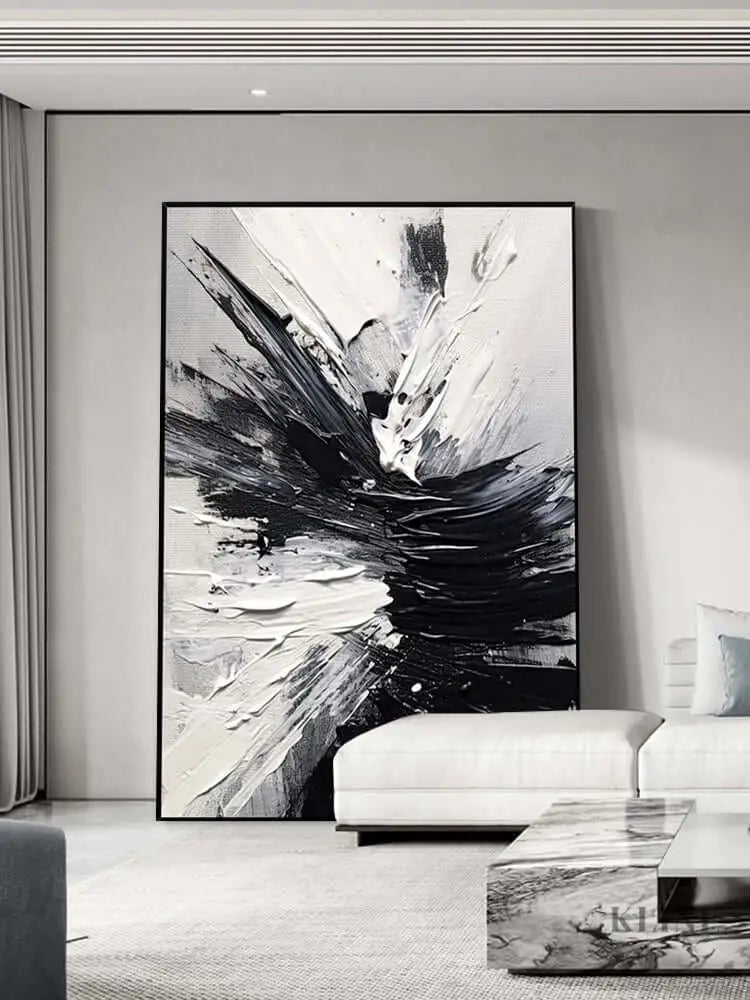 Black White Space Textured Wall Art - Hand Painting