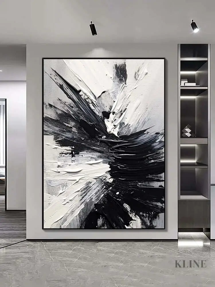 Black White Space Textured Wall Art - Hand Painting