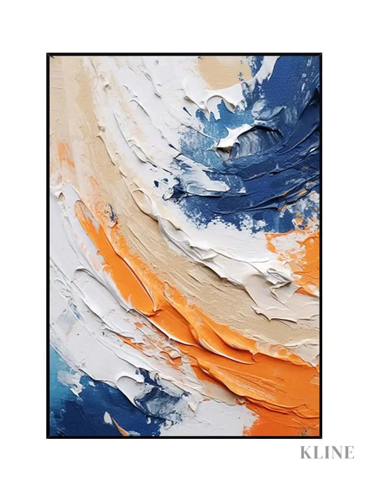 Blue and Orange Textured Wall Art - Hand Painting