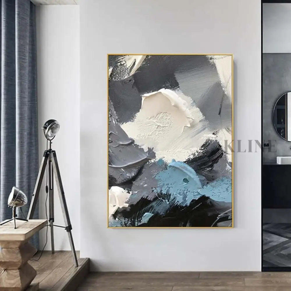 Blue Grey and White Textured Wall Art - Hand Painting