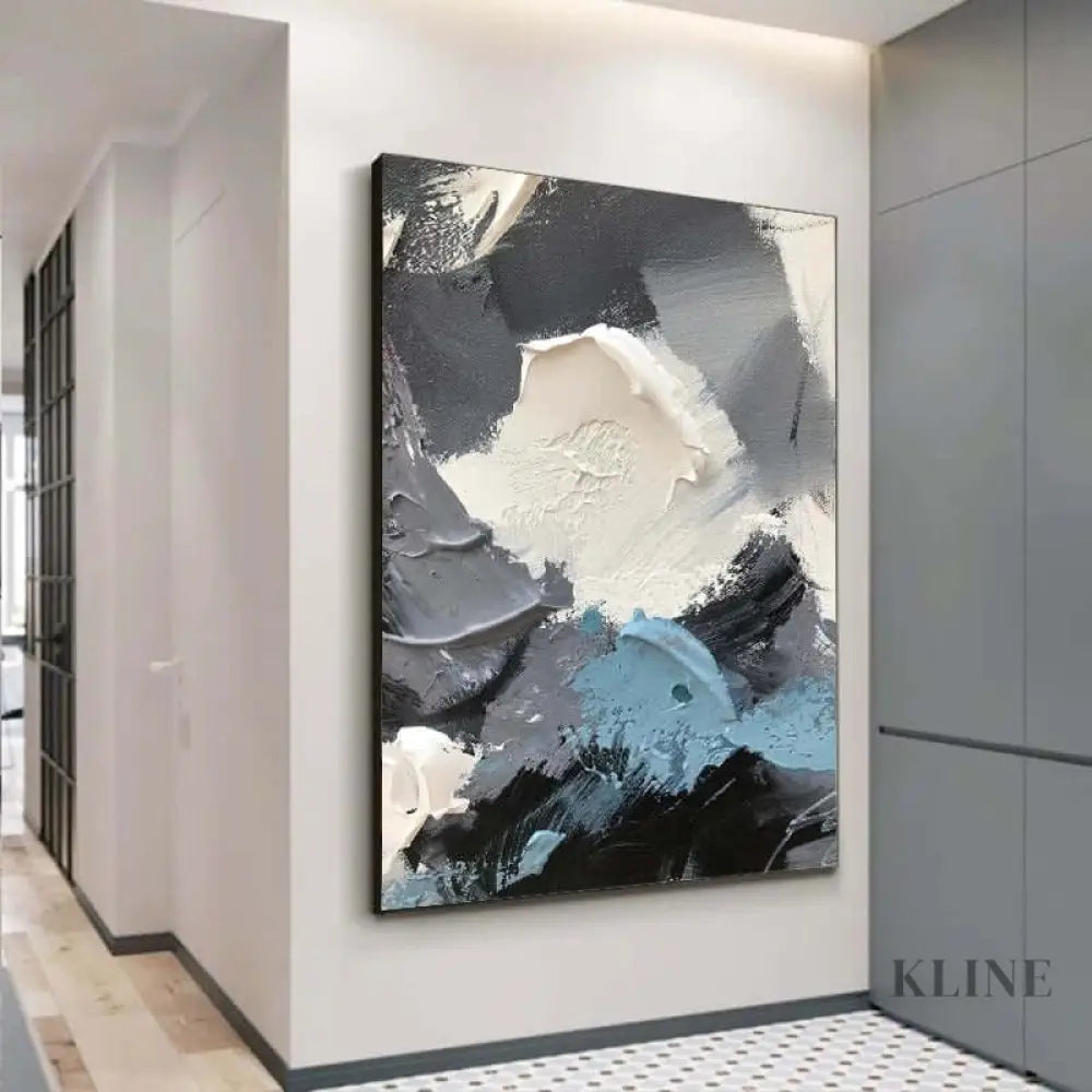 Blue Grey and White Textured Wall Art - Hand Painting