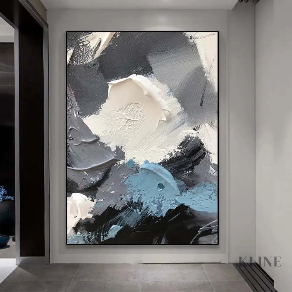 Blue Grey and White Textured Wall Art - Hand Painting