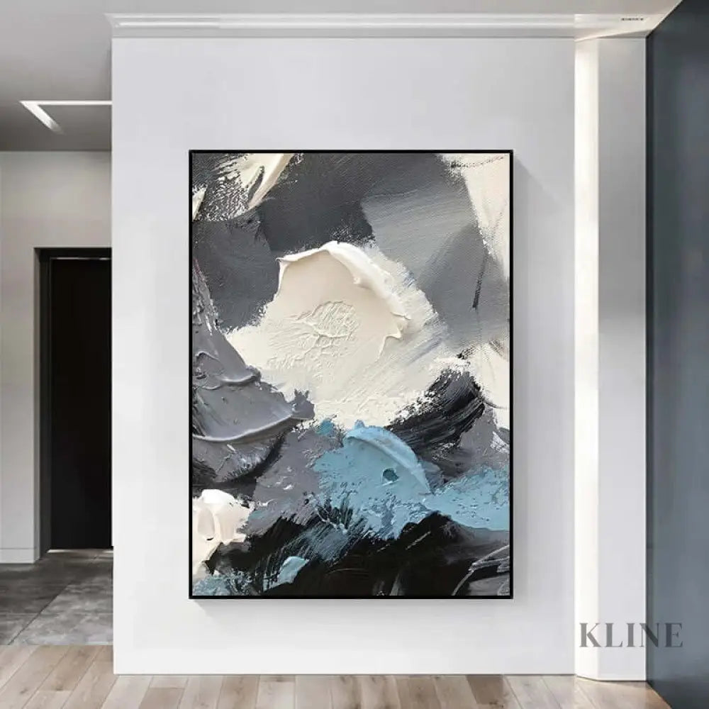 Blue Grey and White Textured Wall Art - Hand Painting