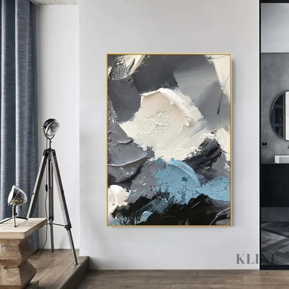 Blue Grey and White Textured Wall Art - Hand Painting