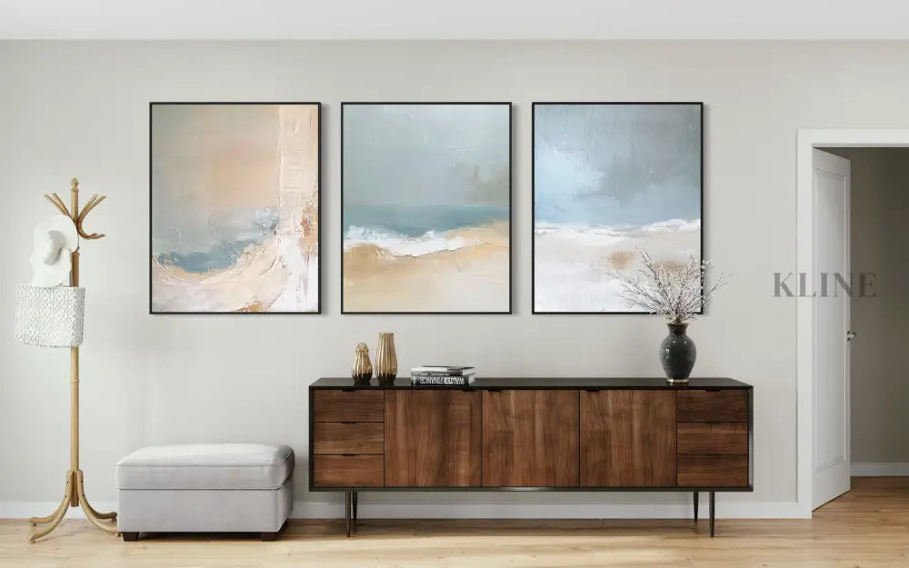 Blue Ocean Abstract Triptych - Hand Painting