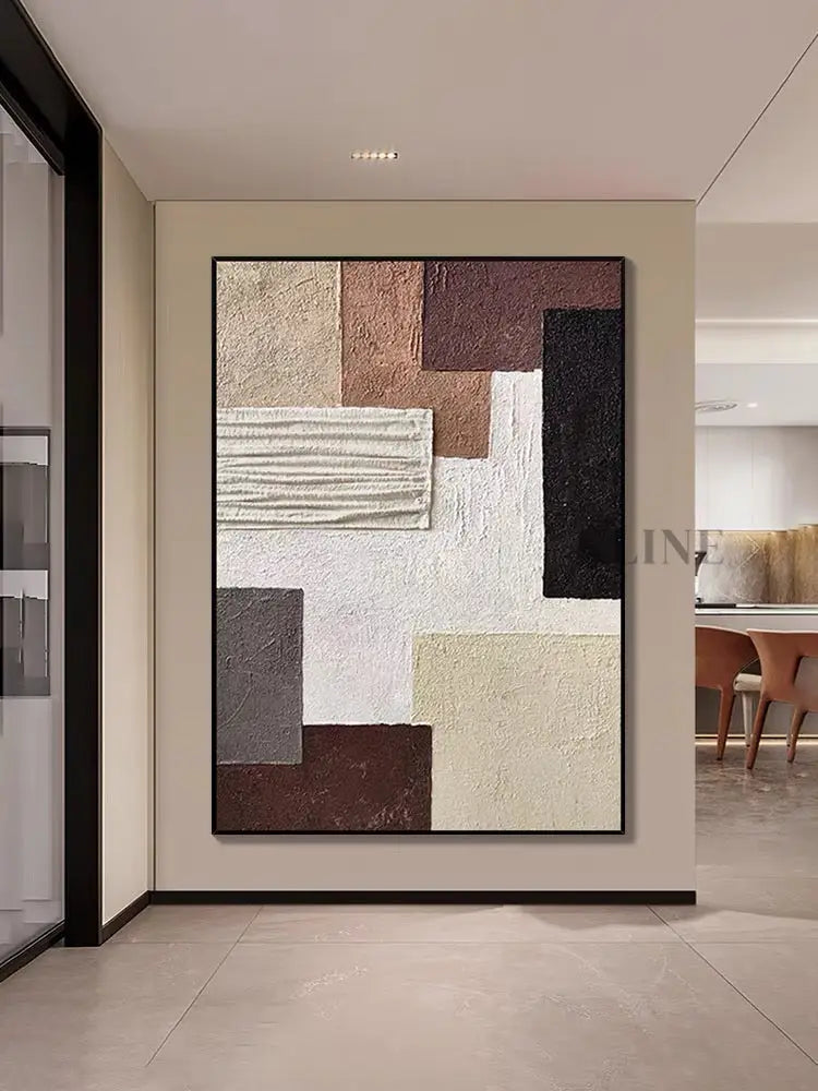 Brown and Cream Geometry Textured Art - Hand Painting
