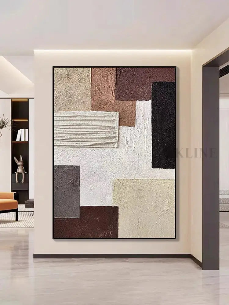Brown and Cream Geometry Textured Art - Hand Painting