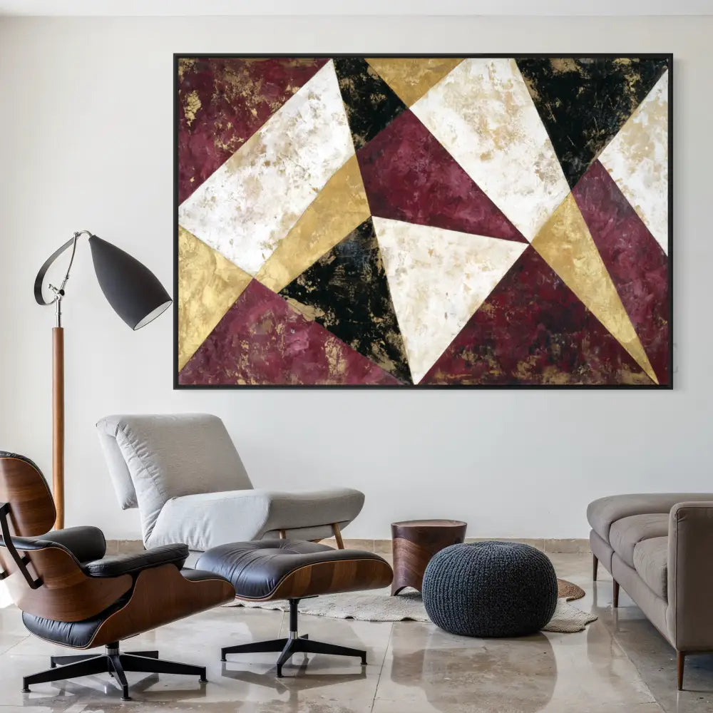 Burgundy Geometric Echo - Hand Painting
