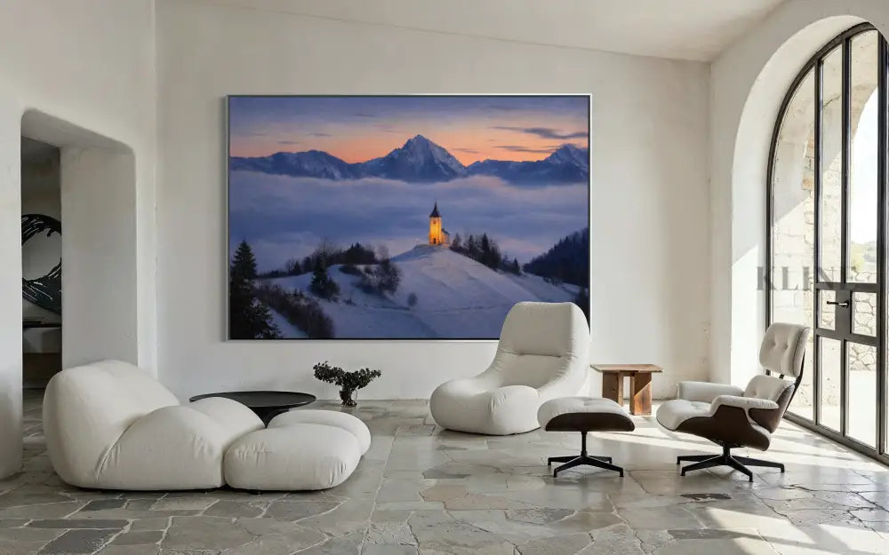 Chapel Above the Quiet Clouds - Hand Painting