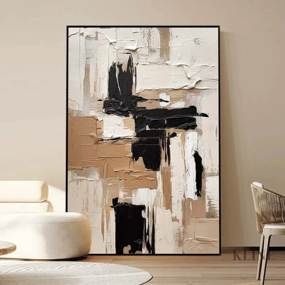 Cream Brown and Black Abstract - Hand Painting