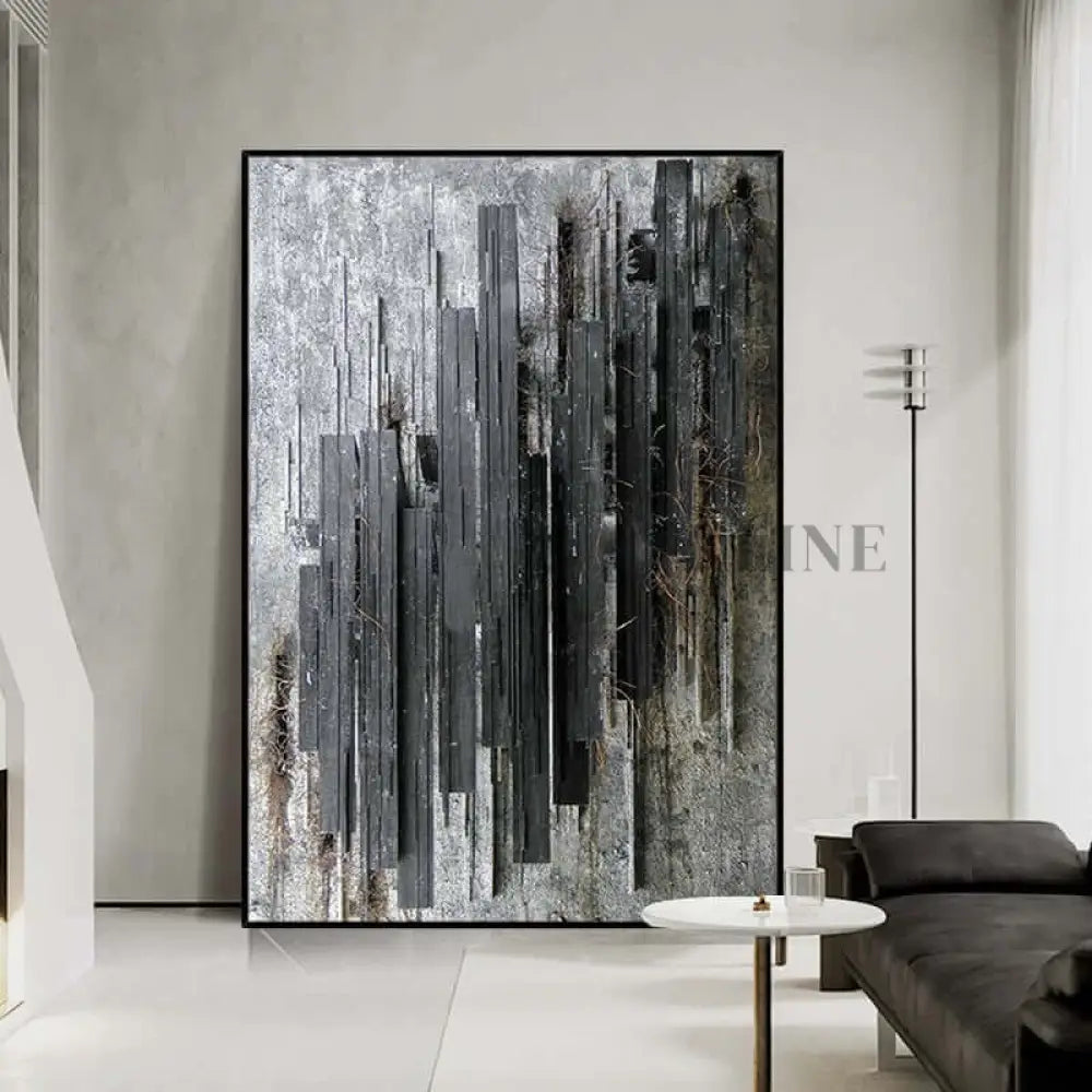 Dark Charcoal Textured Stripes Art - Hand Painting