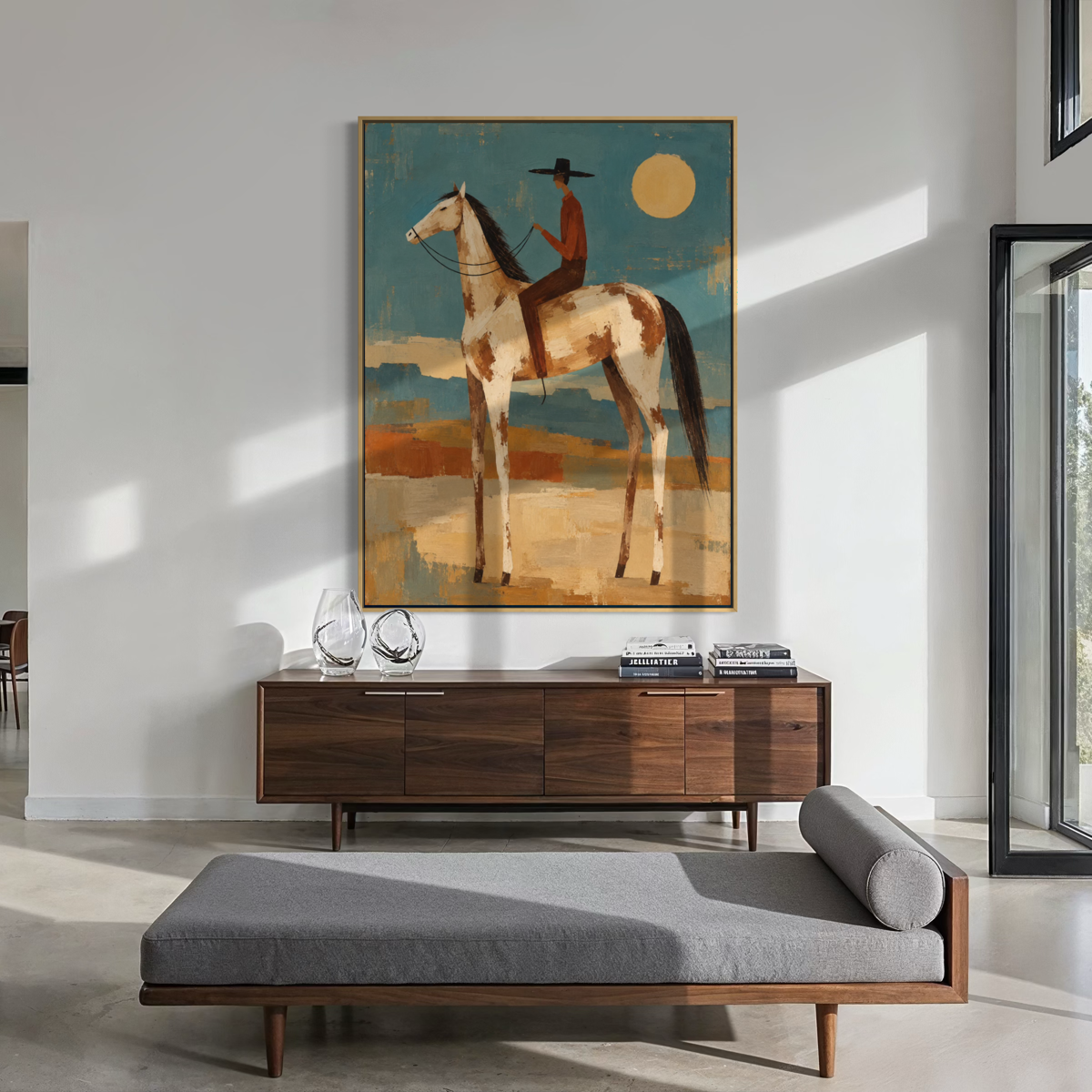 Lone Cowboy Beneath the Desert Sun - Hand Painting