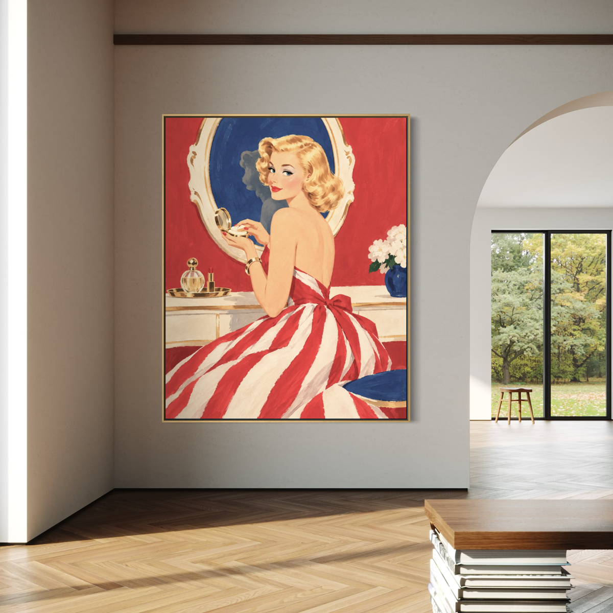 Retro Pinup at the Vanity - Hand Painting