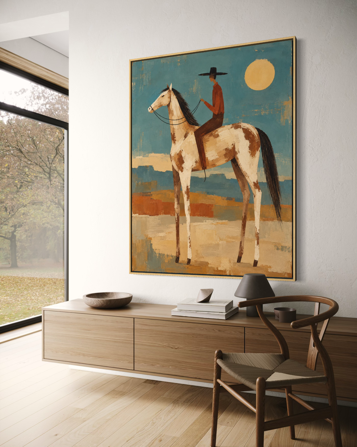 Lone Cowboy Beneath the Desert Sun - Hand Painting