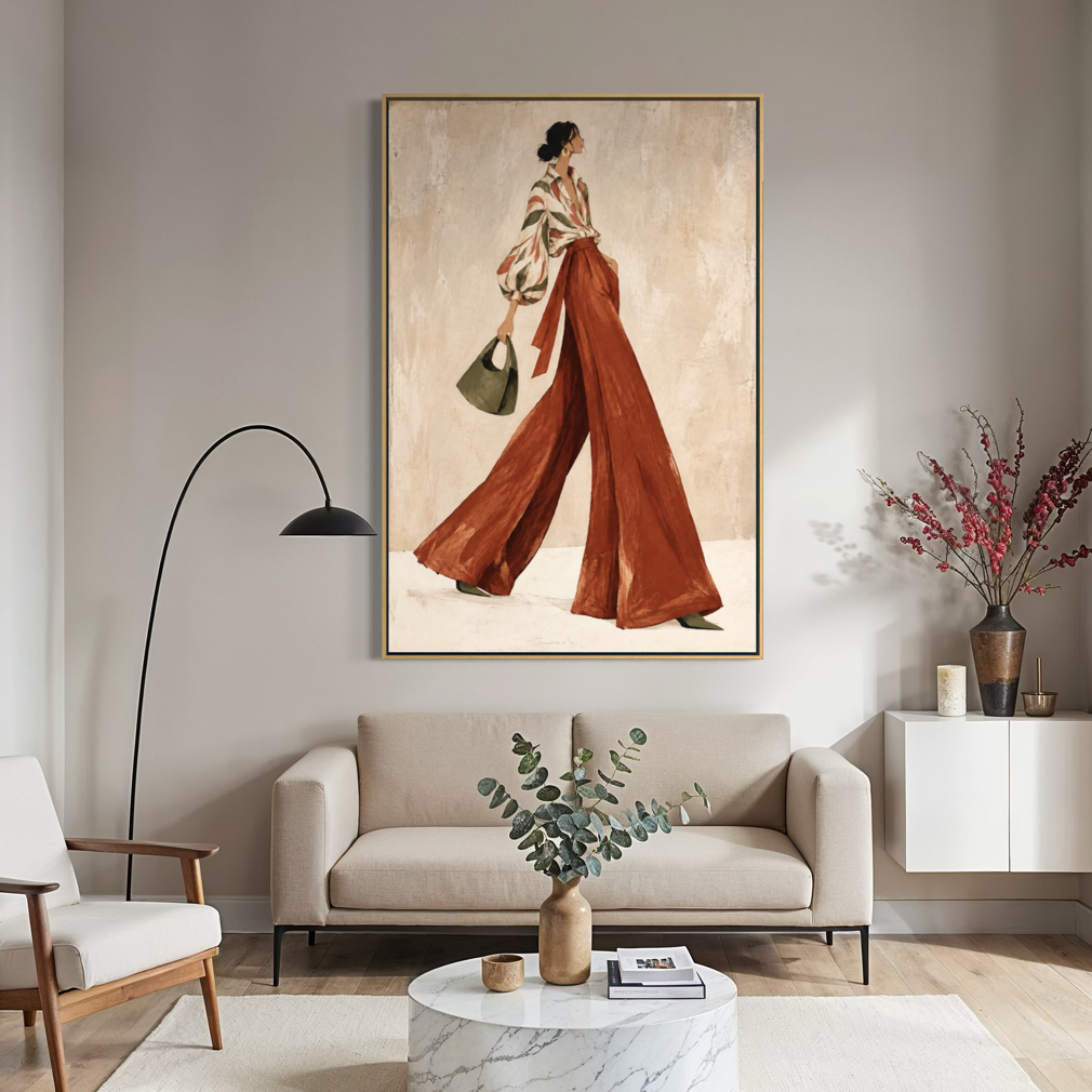 Painterly Terracotta Palazzo Stride - Hand Painting