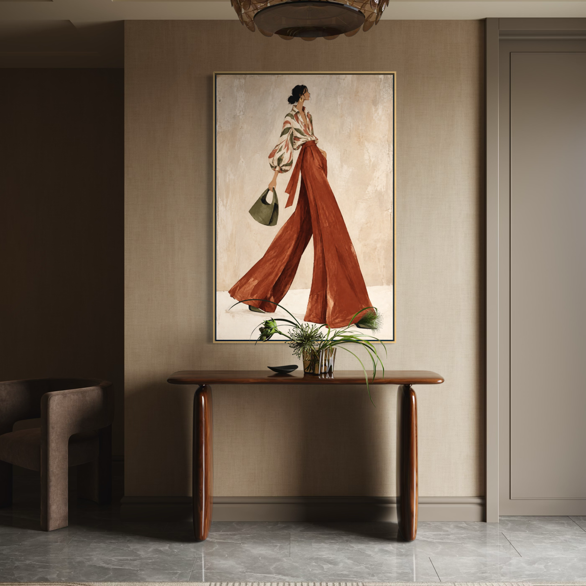 Painterly Terracotta Palazzo Stride - Hand Painting