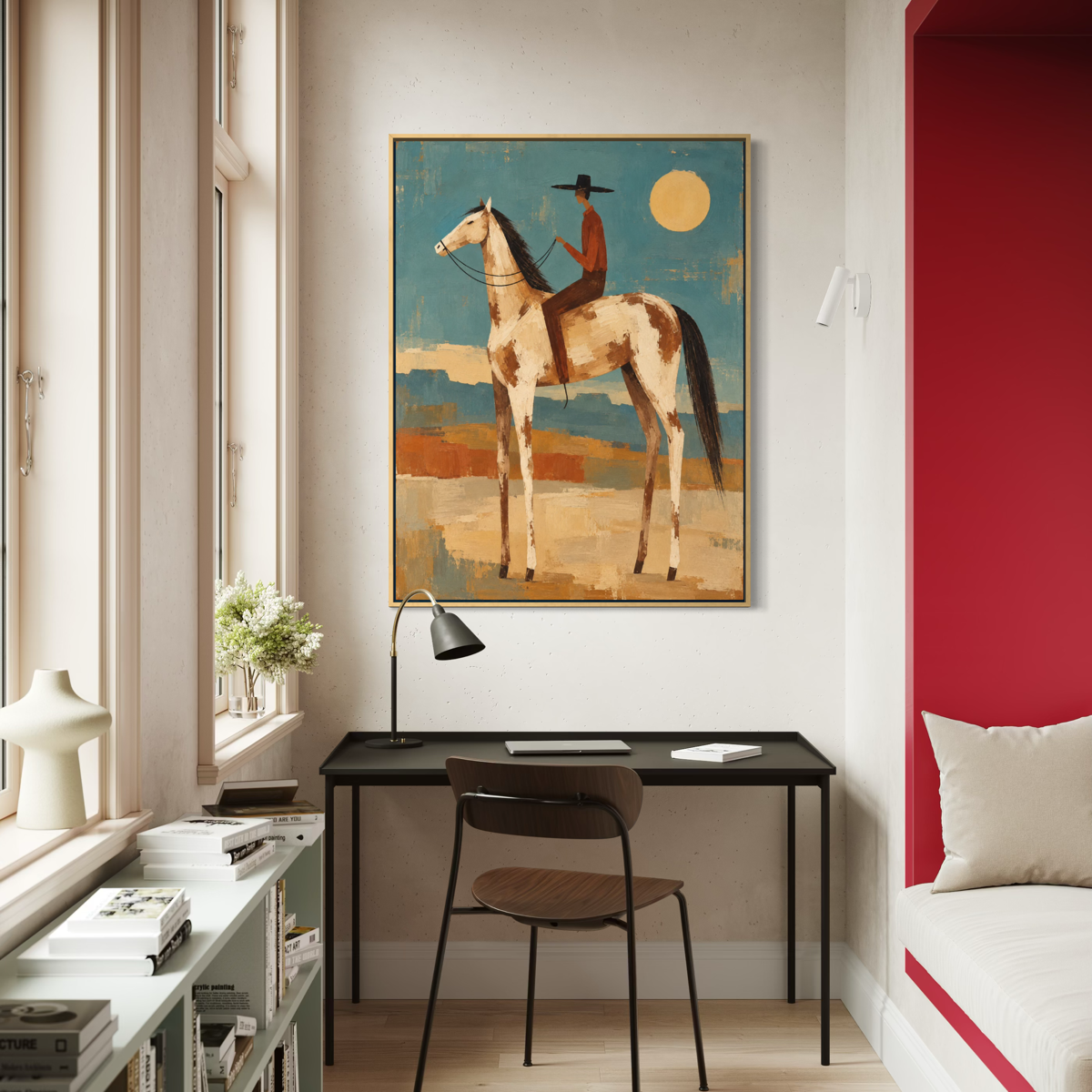 Lone Cowboy Beneath the Desert Sun - Hand Painting