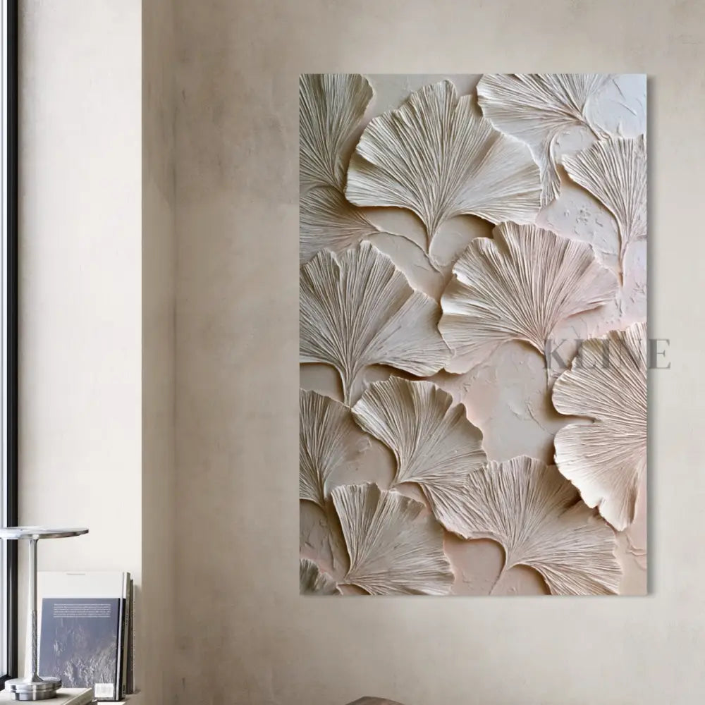 Ginkgo Relief in Soft Ivory - Hand Painting