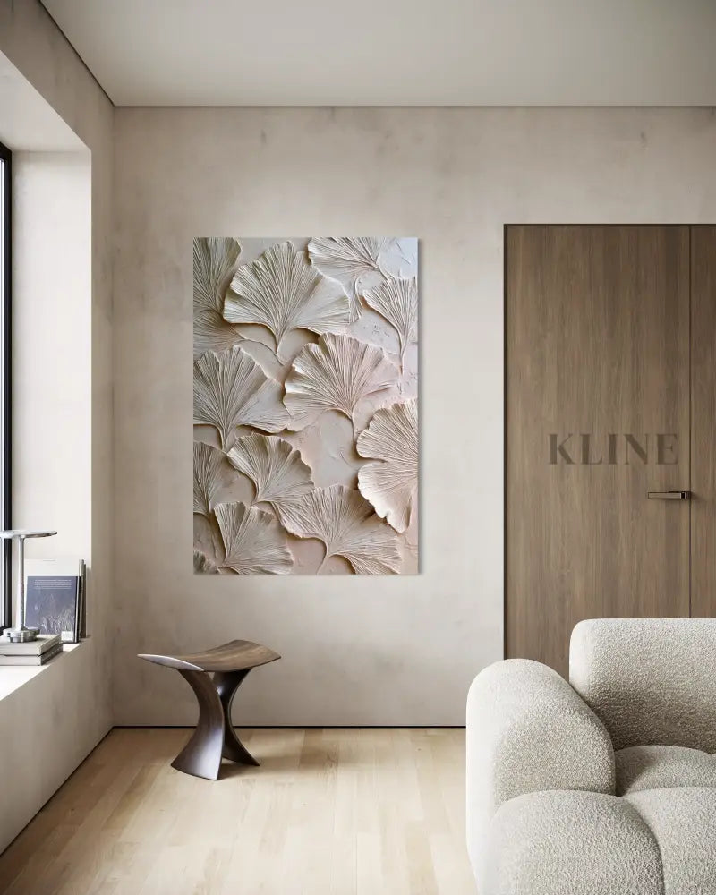 Ginkgo Relief in Soft Ivory - Hand Painting
