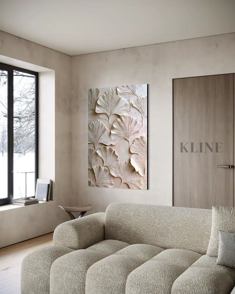 Ginkgo Relief in Soft Ivory - Hand Painting