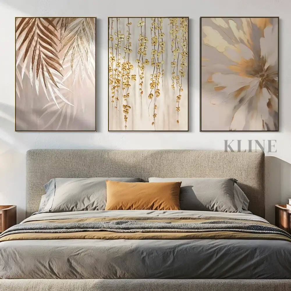 Golden Abstract Floral Set - Hand Painting