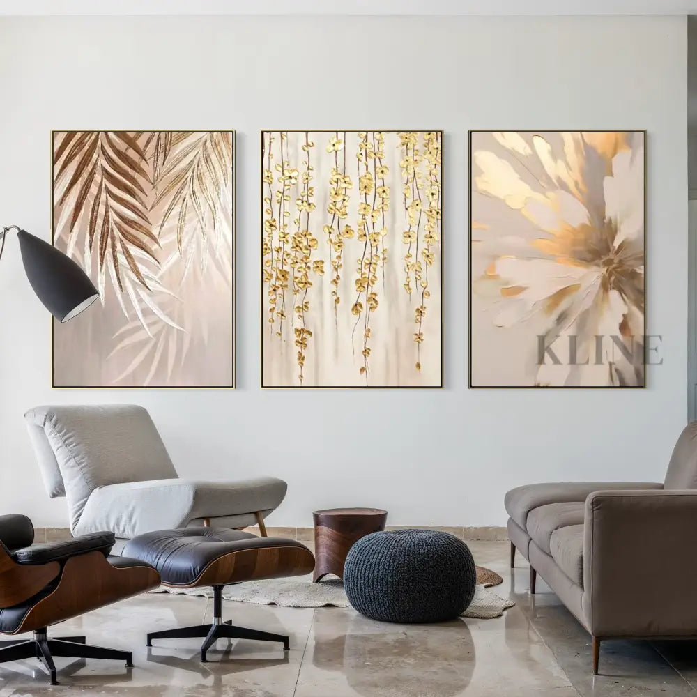 Golden Abstract Floral Set - Hand Painting
