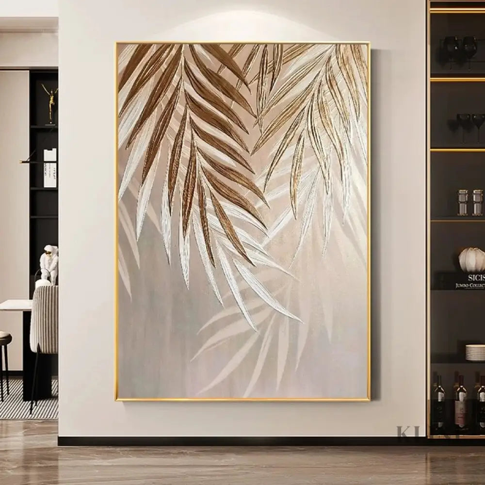 Golden Abstract Leaf - Hand Painting
