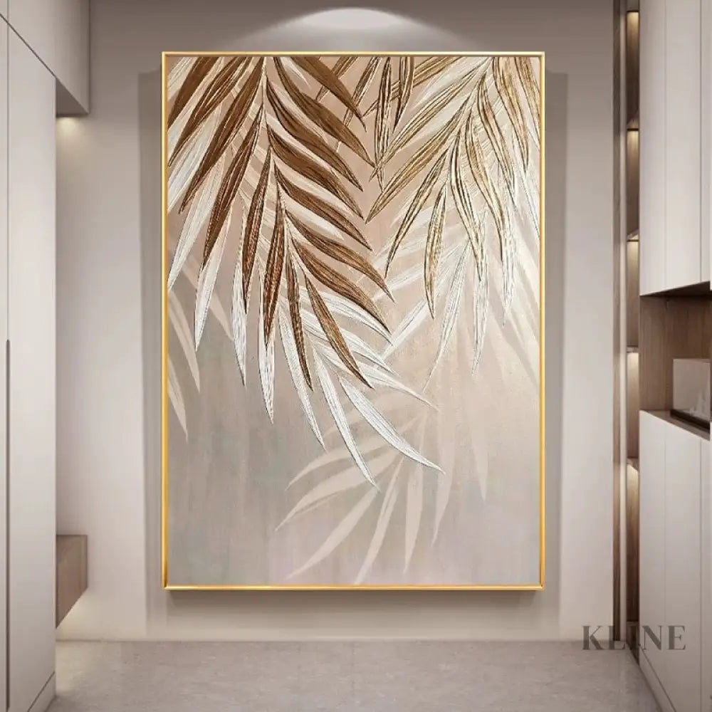 Golden Abstract Leaf - Hand Painting