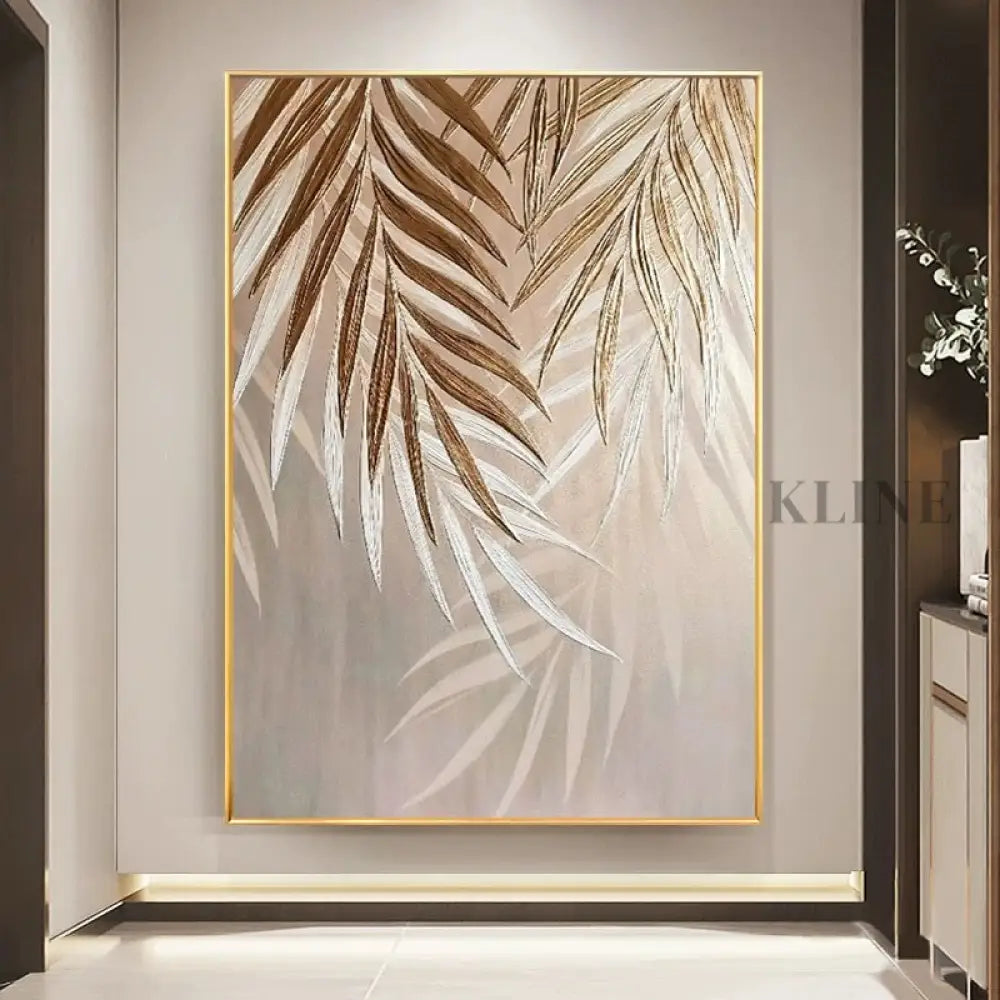 Golden Abstract Leaf - Hand Painting