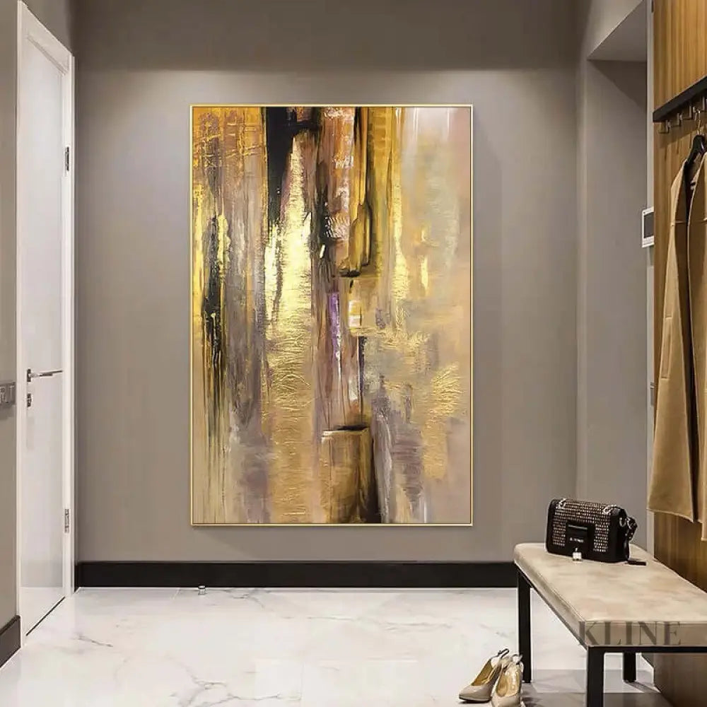Hand-painted golden wall art by Kline Collective®, enhancing modern interiors with elegance and vitality.
