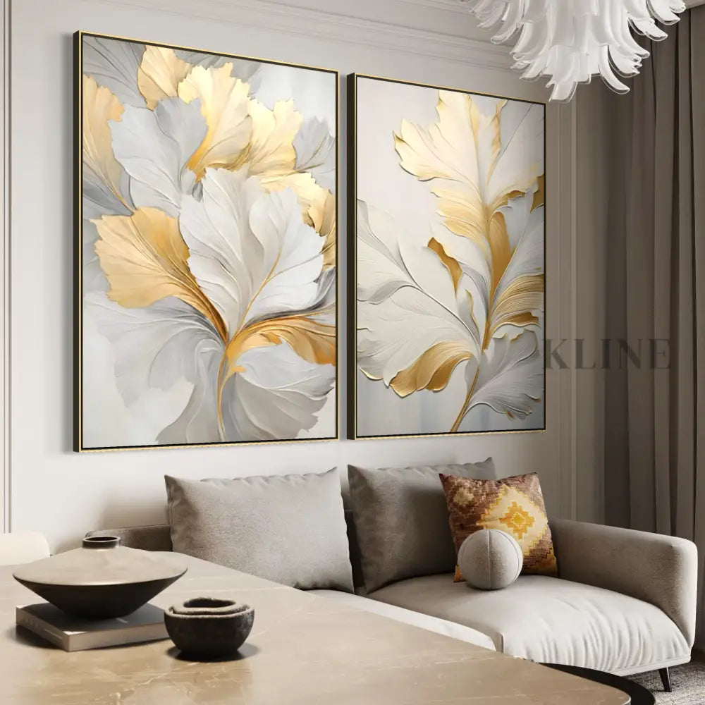 Golden Floral Diptych - Hand Painting