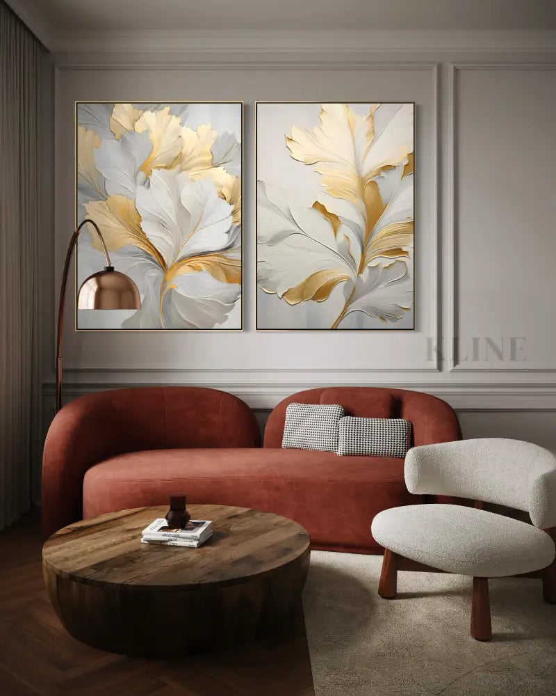Golden Floral Diptych - Hand Painting