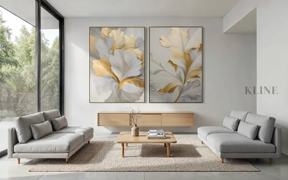Golden Floral Diptych - Hand Painting
