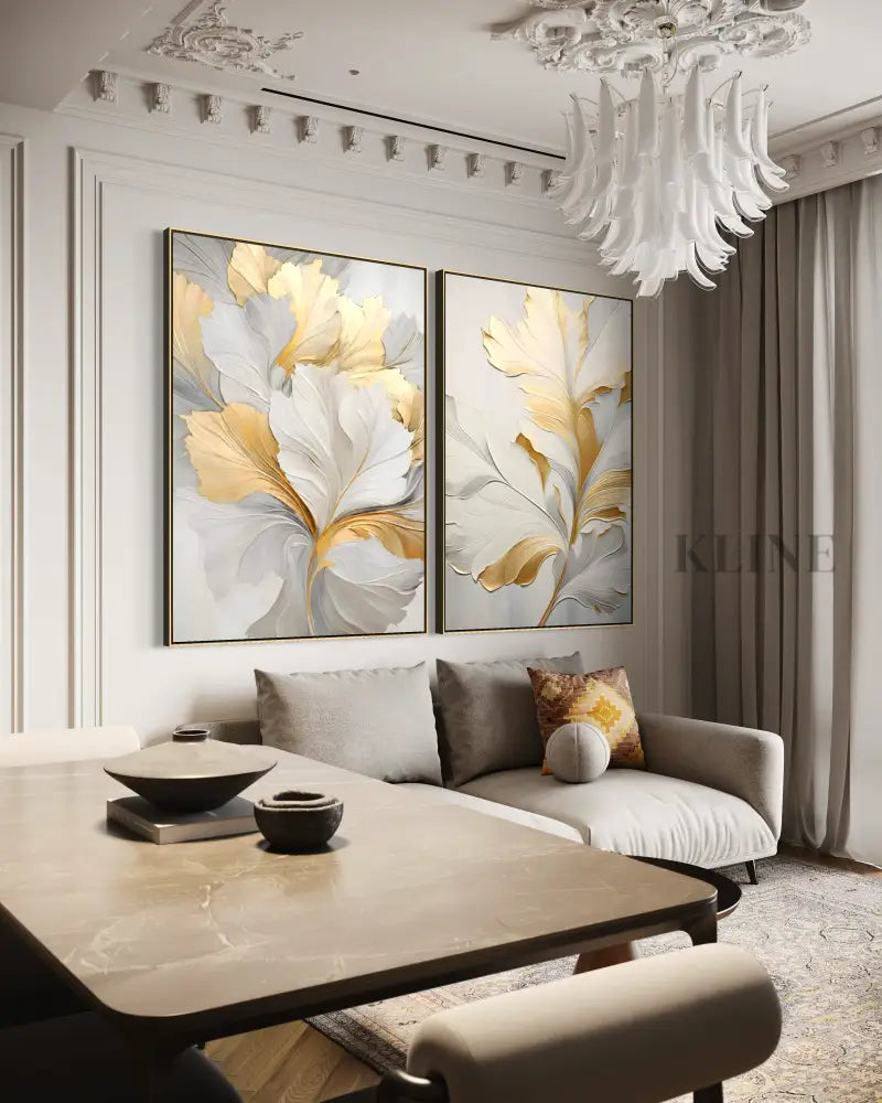 Golden Floral Diptych - Hand Painting