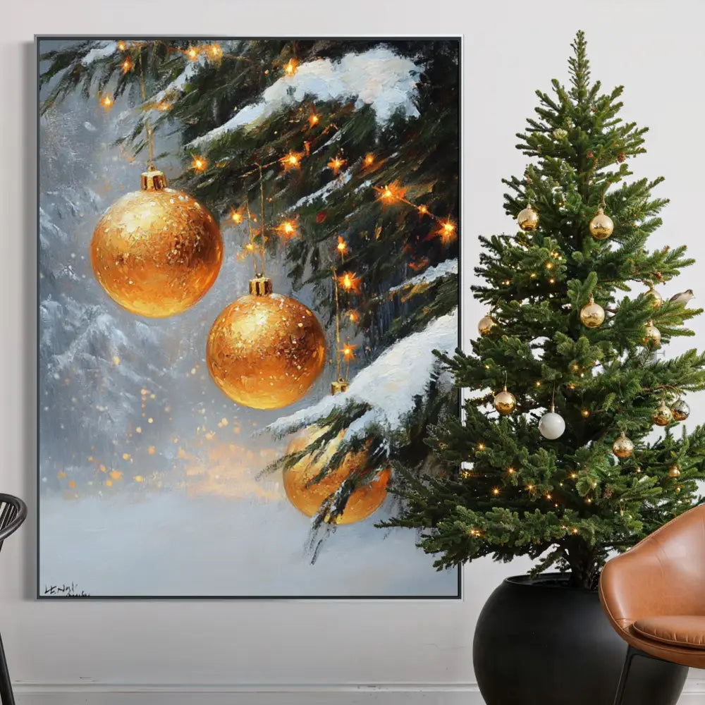 Golden Ornaments in Snow - Hand Painting