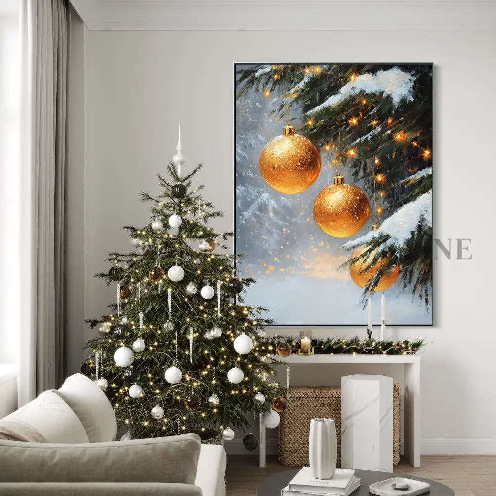 Golden Ornaments in Snow - Hand Painting