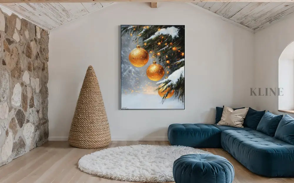Golden Ornaments in Snow - Hand Painting