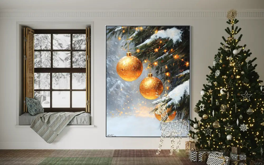 Golden Ornaments in Snow - Hand Painting