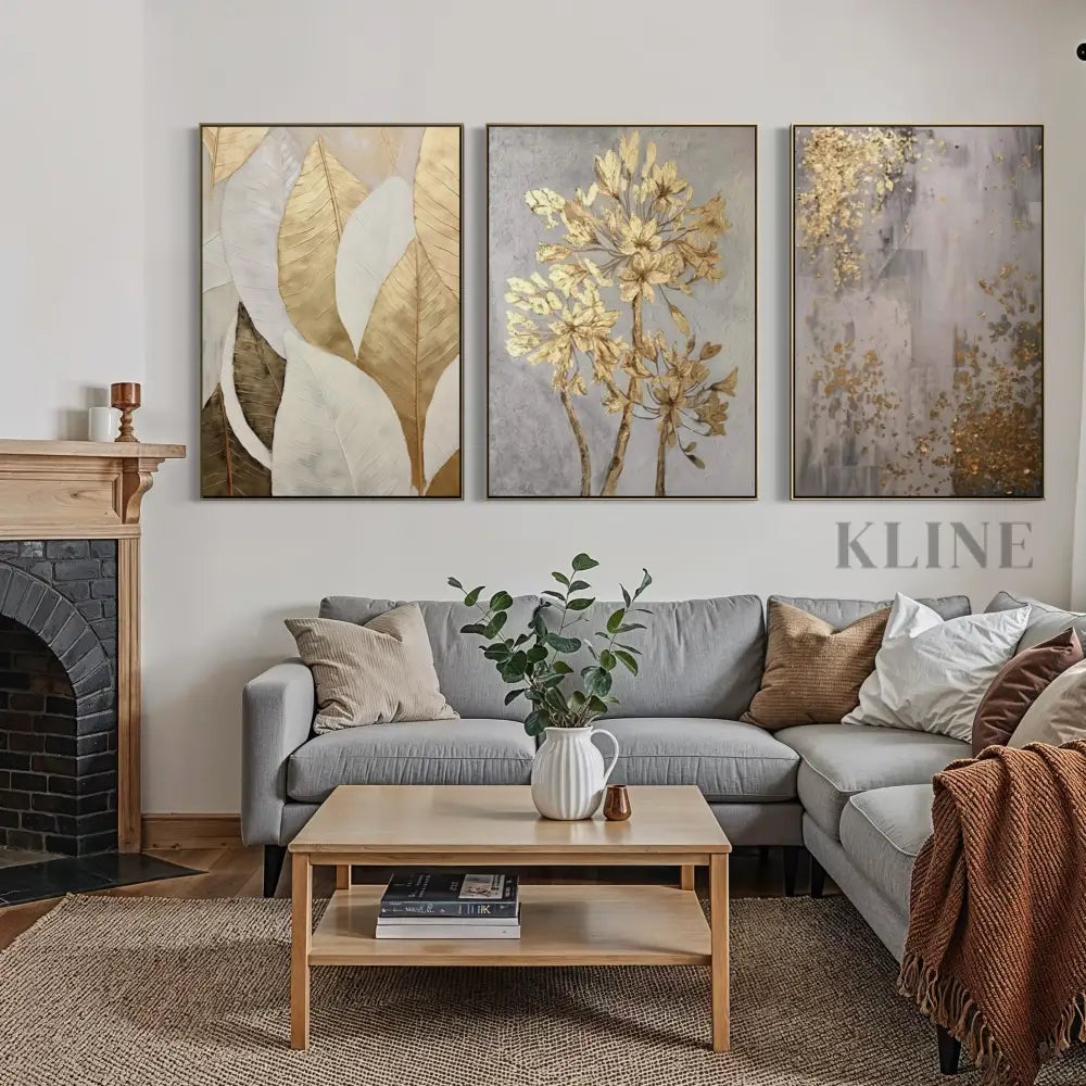 Golden Scatter Set Triptych - Hand Painting