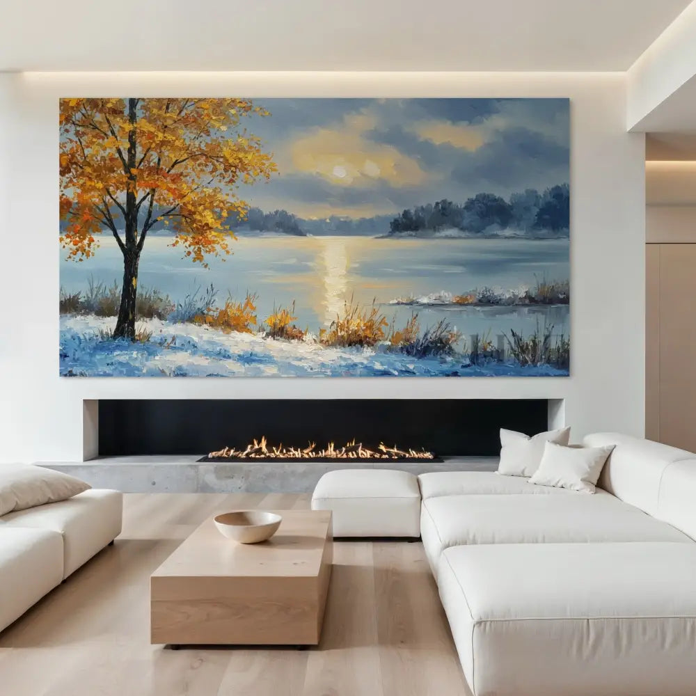 Golden Sentinels by the Frozen Mirror - Hand Painting