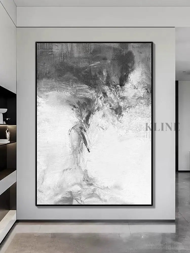 Gray and White Abstract Oil Painting - Hand Painting