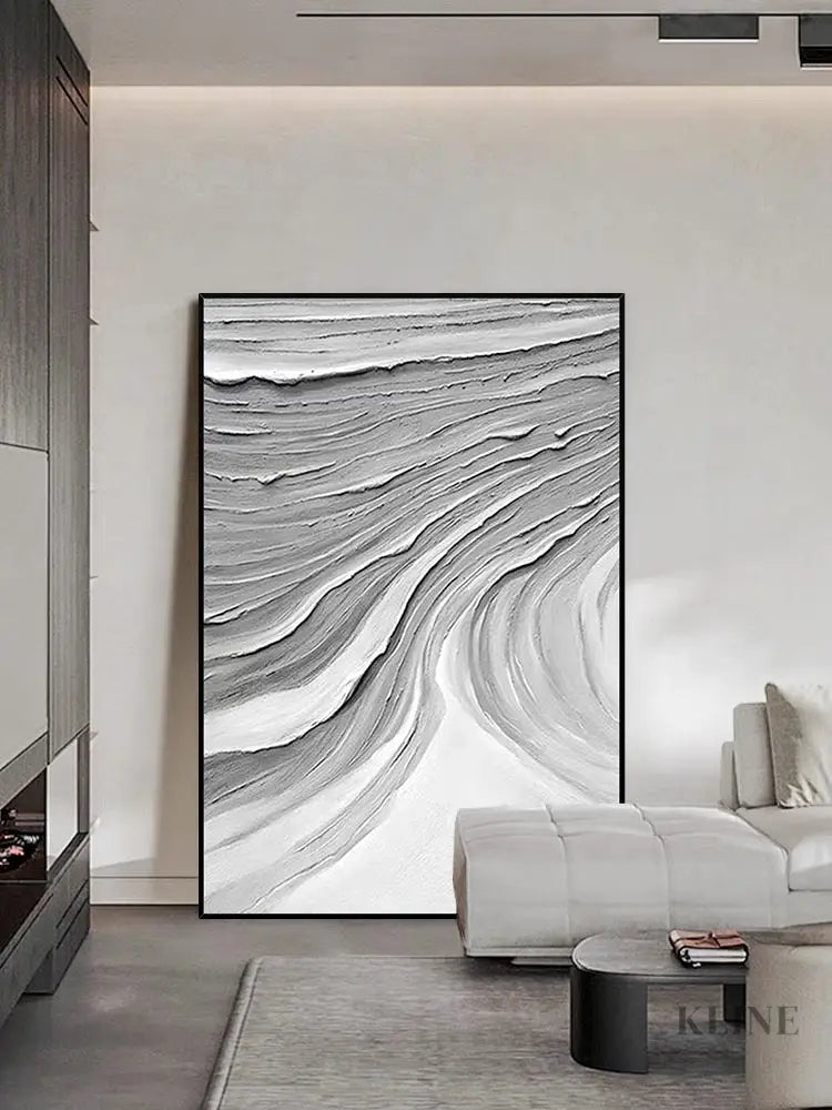 Gray Waves Textured Painting - Hand Painting