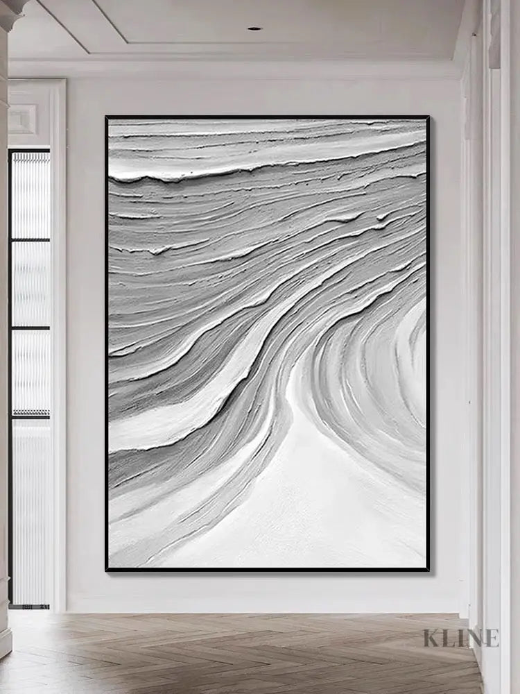 Gray Waves Textured Painting - Hand Painting