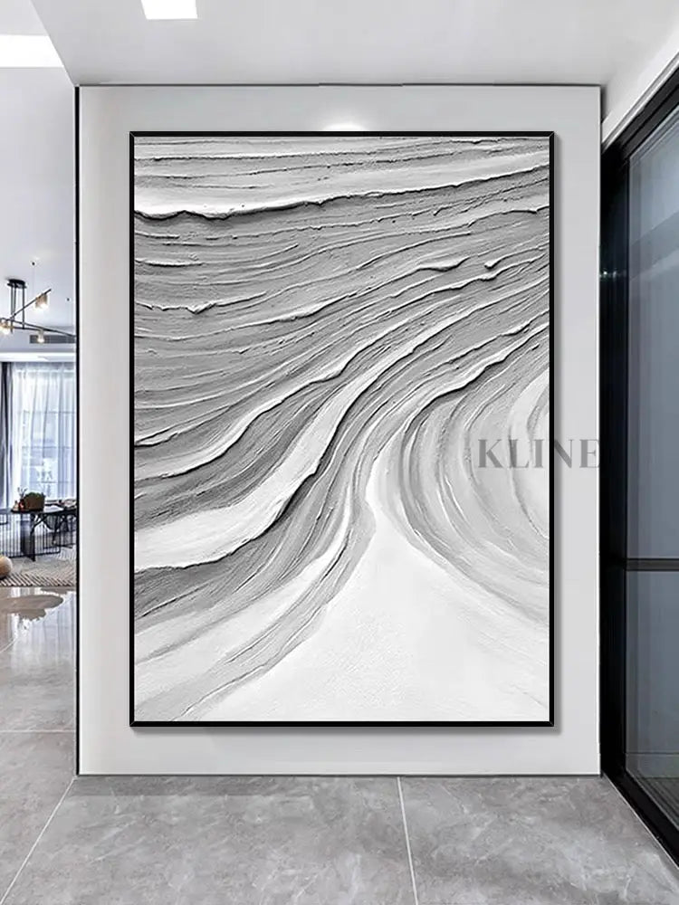 Gray Waves Textured Painting - Hand Painting