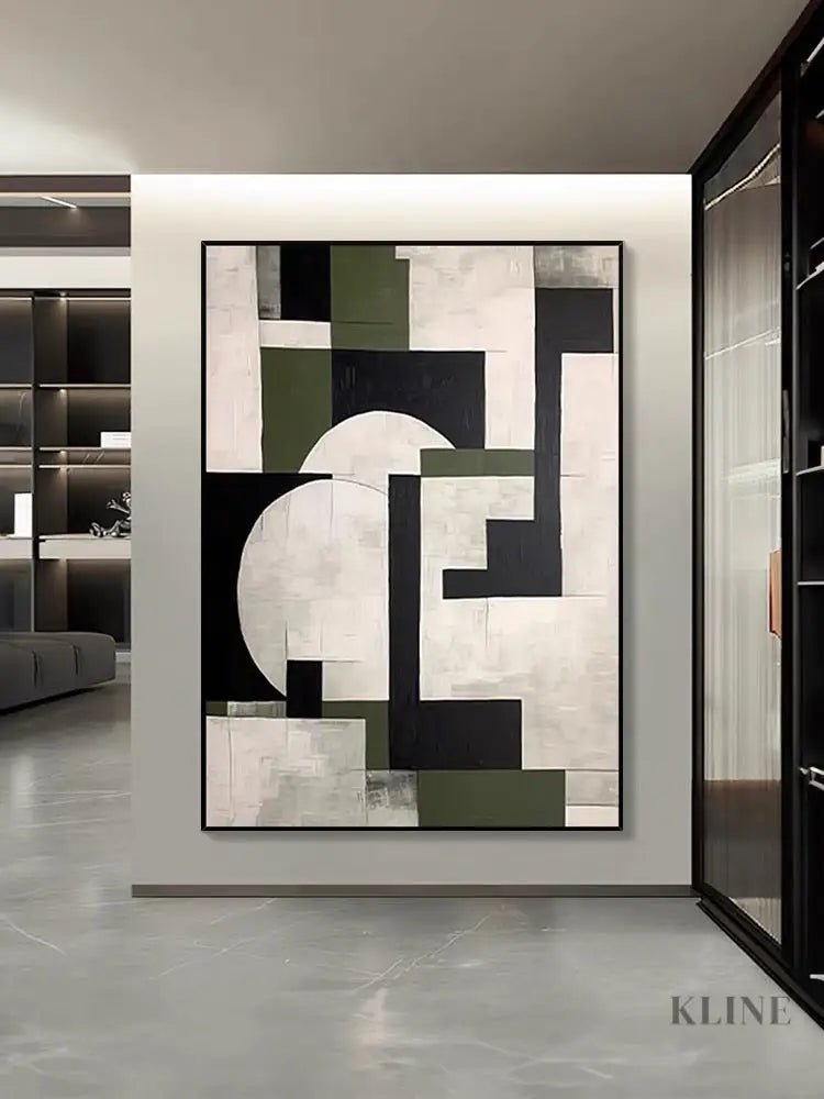 Green Geometry Abstract Art - Hand Painting