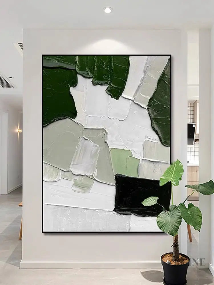 Green White Mix Textured Painting - Hand Painting
